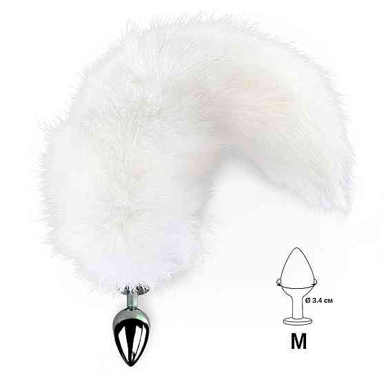 Металева анальна пробка з хвостом із натурального хутра Art of Sex size M White fox Sex Aura Київ