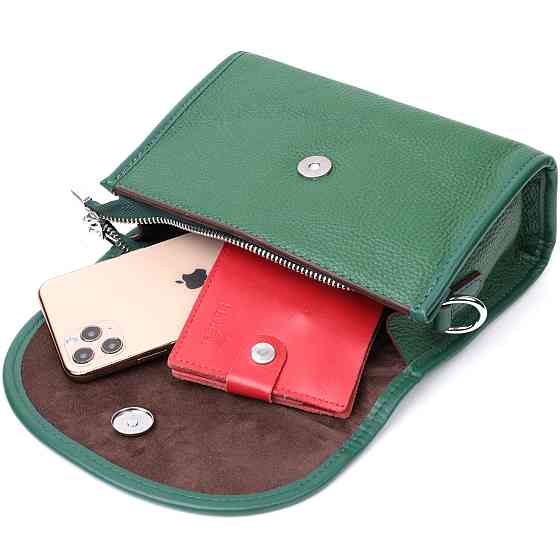 Компактна жіноча шкіряна сумка з напівкруглим клапаном Vintage 22260 Зелена Київ