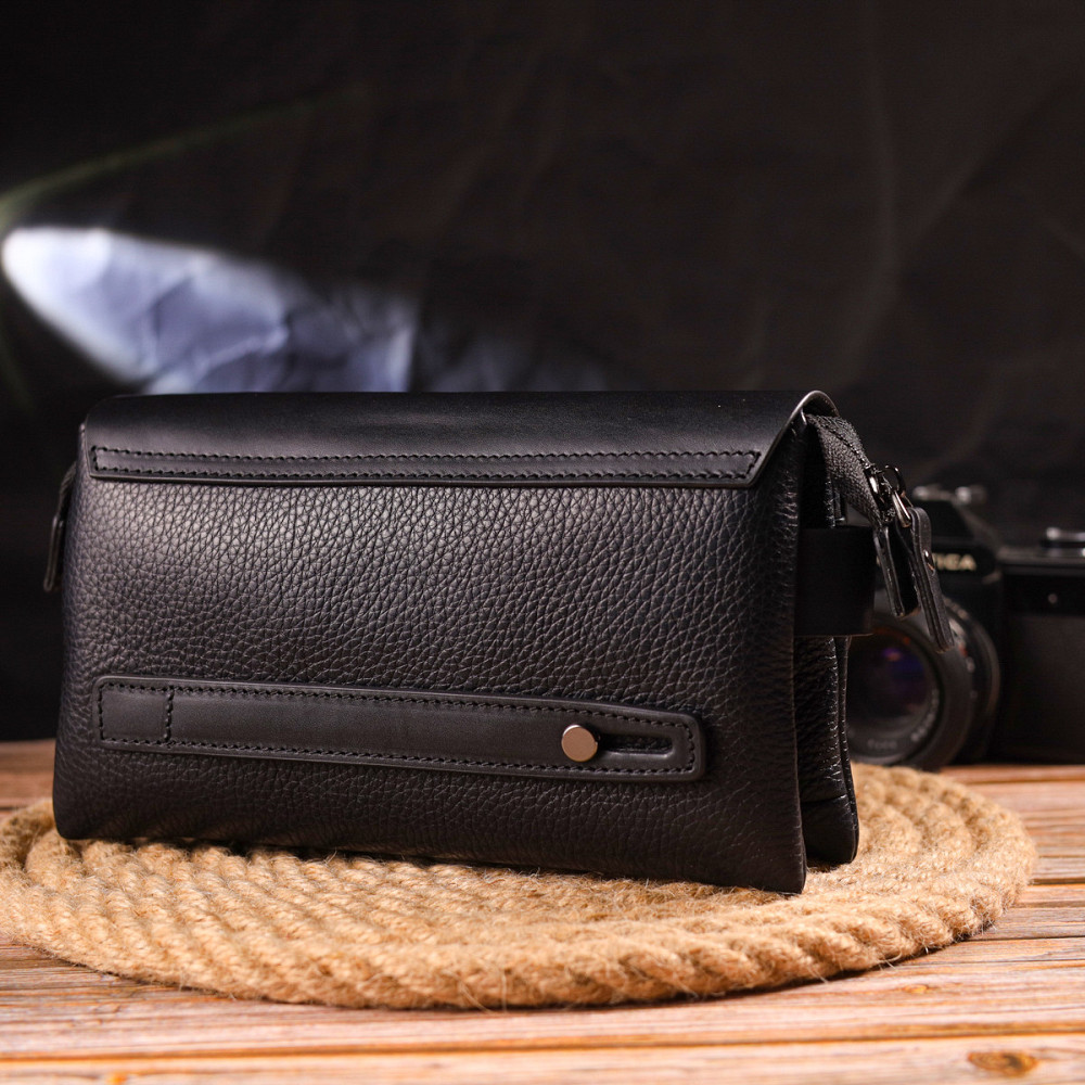 Красивый мужской клатч из натуральной комбинированной кожи CANPELLINI 21564 Черный Киев - изображение 10