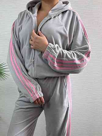 Женский стильный велюровый-плюшевый костюм двойка. Серый, 46/48 Одесса