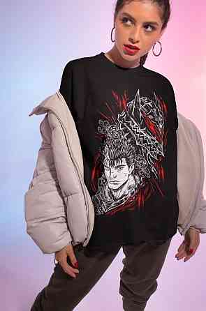 Футболка чоловіча з аніме принтом Берсерк Манга Стріп Гутс оверсайз (S/M/L) Чорний AnimeJ0984 Дніпро