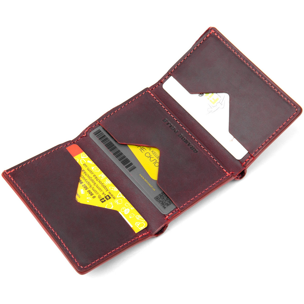 Матовое винтажное портмоне GRANDE PELLE 11454 Бордовый Киев - изображение 6