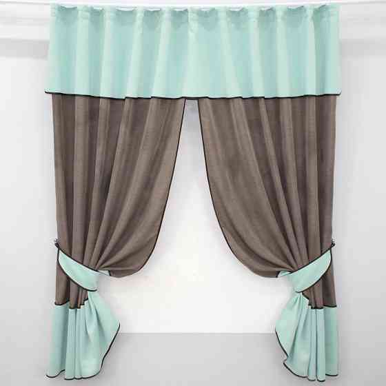 Кухонные шторы VR-Textil № 073к с ламбрекеном и подхватами какао с фисташковым  270х170 см (52-0492) Киев