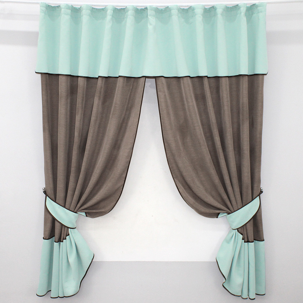 Кухонные шторы VR-Textil № 073к с ламбрекеном и подхватами какао с фисташковым  270х170 см (52-0492) Киев - изображение 1