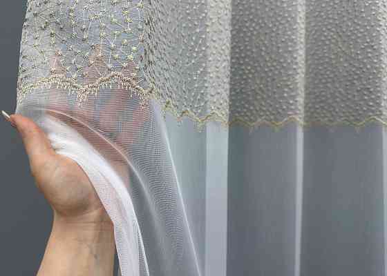 Тюль бамбук с вышивкой и люрексом цвет молочный с капучино 1655т Киев