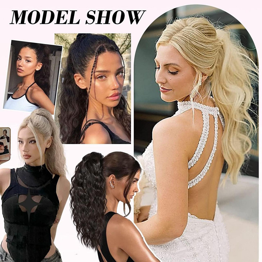 Накладний хвіст каштановий з меліруванням хвилястий, шиньйон на крабі затискачі 45 см, термостійке волосся коричневе з русявим Київ - фото 8