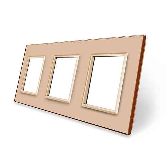 Рамка 3-постова LIVOLO, загартоване скло, золота, 223×80 мм (VL-P7E/E/E-6A) Коломия