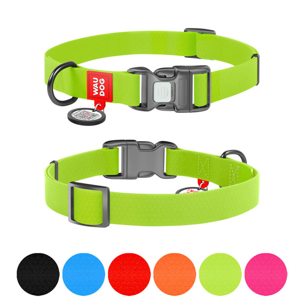 Нашийник для собак водостійкий WAUDOG Waterproof з QR паспортом, пластикова пряжка-фастекс, Ш 20 мм, Дов 28-40 см, салатовий Київ - фото 1