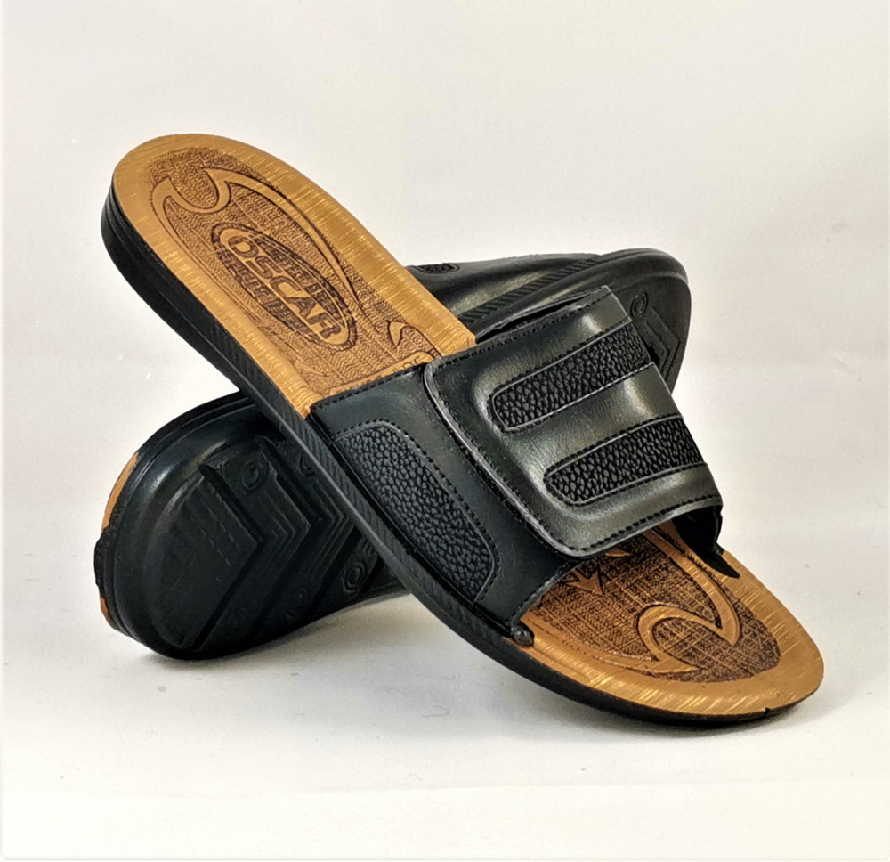 Мужские Шлёпанцы Тапочки Кожаные Черные Сланцы на Липучке (размеры: 41,42,43,44,45) Днепр - изображение 2