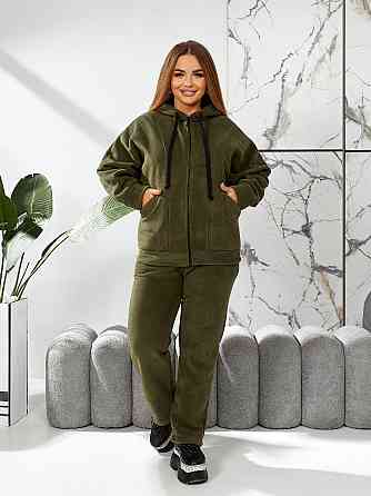 Жіночий теплий костюм-двійка: кофта та штани батал двосторонній фліс Полар Хакі, 54/56 Одеса