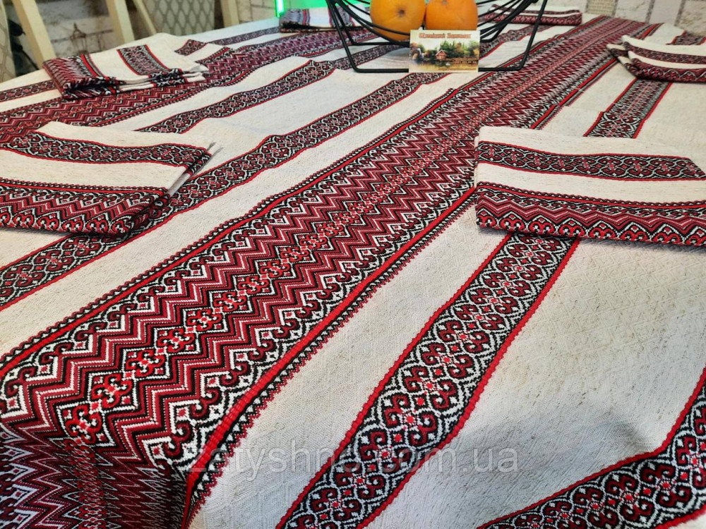 Вышитая скатерть с салфетками на льне Киев - изображение 5