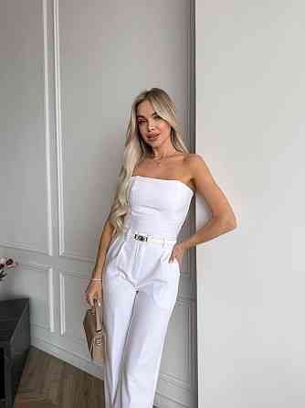 Жіночий класичний брючний костюм-двійка: корсет і штани костюмка Білий, 46/48 Одеса