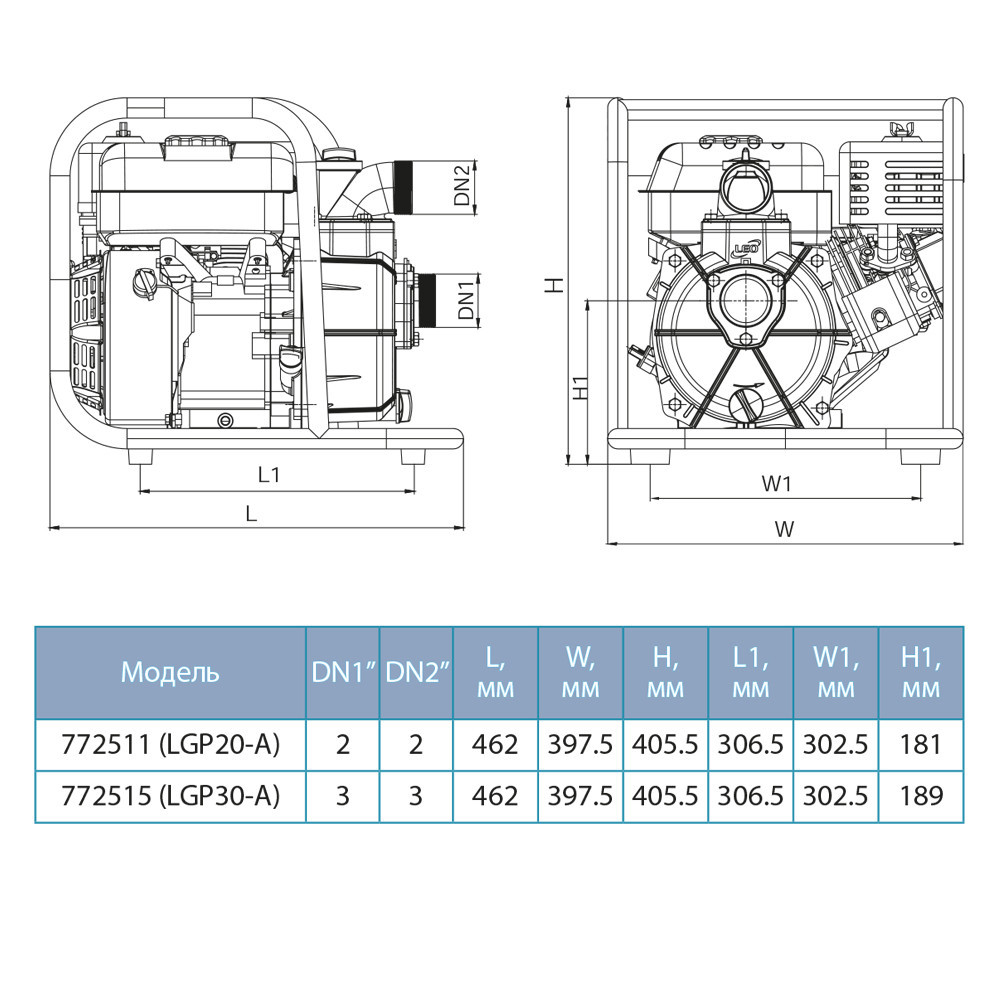 Мотопомпа 6.5 к.с. Hmax 30м Qmax 60м³/год (4-х тактний) LEO LGP30-A (772515) Рівне - фото 2