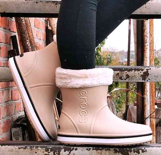Жіночі Гумові Напівчоботи CROCS Бежеві Чоботи Крокси Теплі Зимові (розміри: 36,37,38,39,40,41) - 26 Дніпро