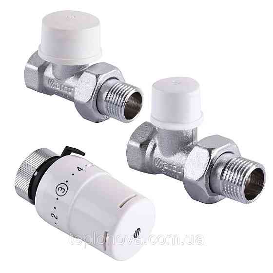 Набор Краны радиаторные прямые ARCO 1/2″ подача + обратка + термоголовка KCT02 М30 Черновцы