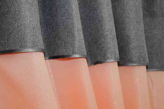 Кухонные шторы VR-Textil № 073к с ламбрекеном и подхватами персиковый с серым 270х170 см (52-0219) Киев