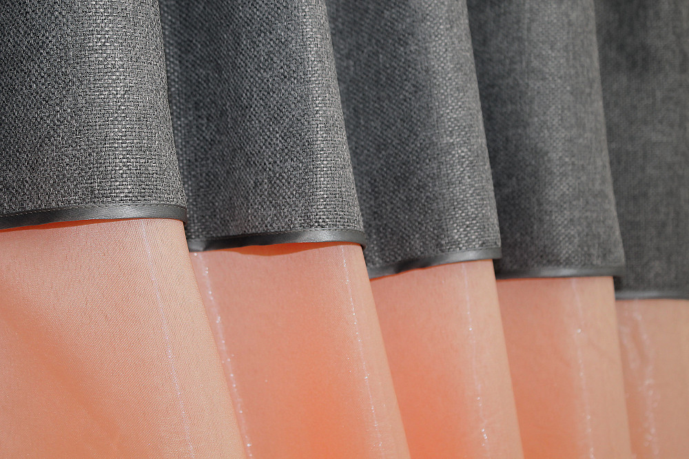 Кухонные шторы VR-Textil № 073к с ламбрекеном и подхватами персиковый с серым 270х170 см (52-0219) Киев - изображение 4