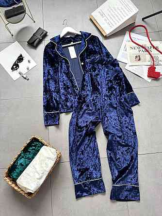 Жіноча домашня повсякденна велюрова піжама Темно-синій, 46/48 Одеса