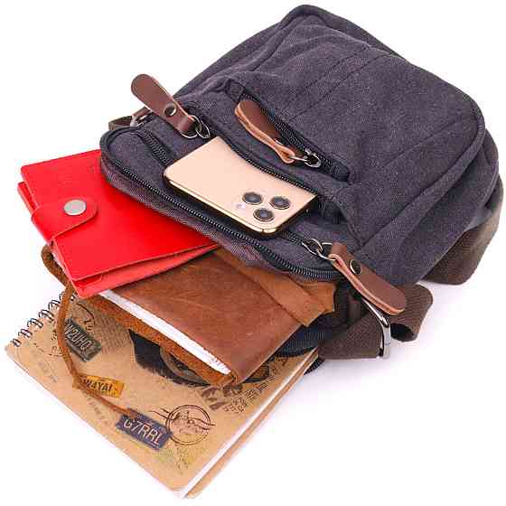 Невелика чоловіча сумка із щільного текстилю Чорна (Vintage) Київ