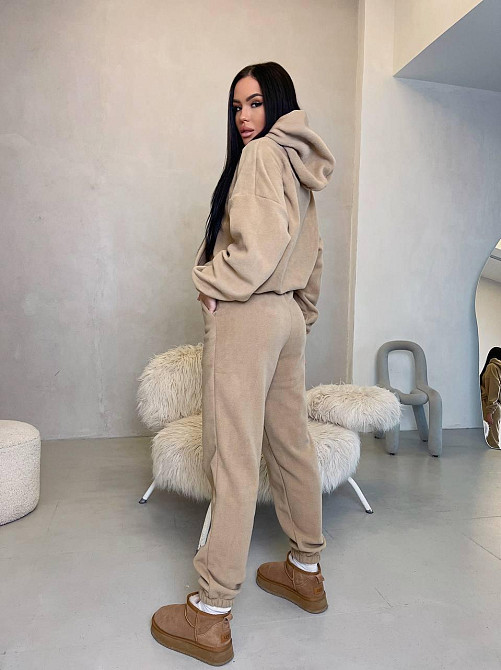 Женский теплый прогулочный костюм двойка: худи и штаны двусторонний флис Беж, 42/44 Одесса - изображение 10