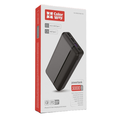 Павербанк 30000mAh ColorWay CW-PB300LPA3BK-PD 22,5W QC+PD чорний Житомир