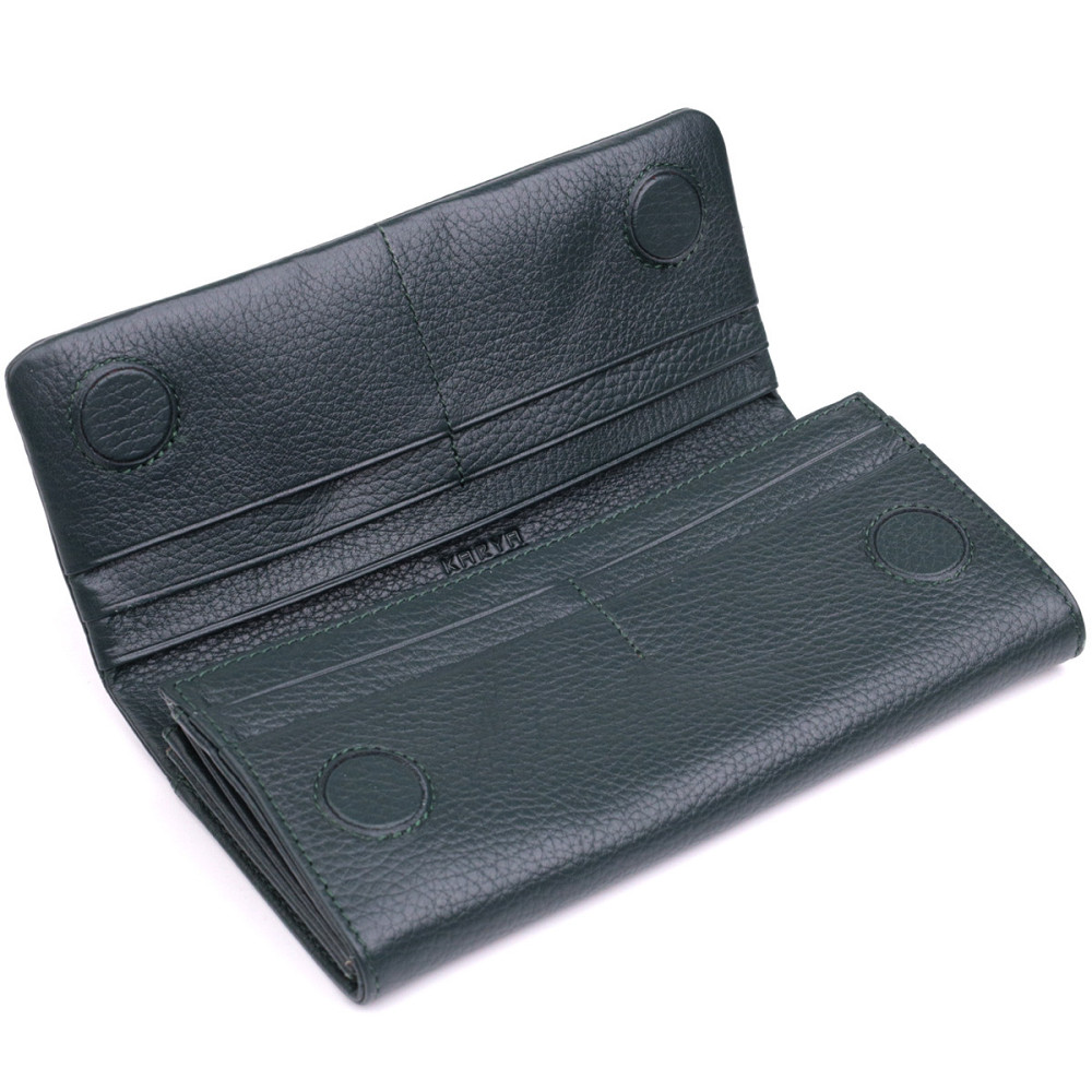 Горизонтальний жіночий гаманець з натуральної шкіри KARYA 22852 Зелений Київ - фото 6