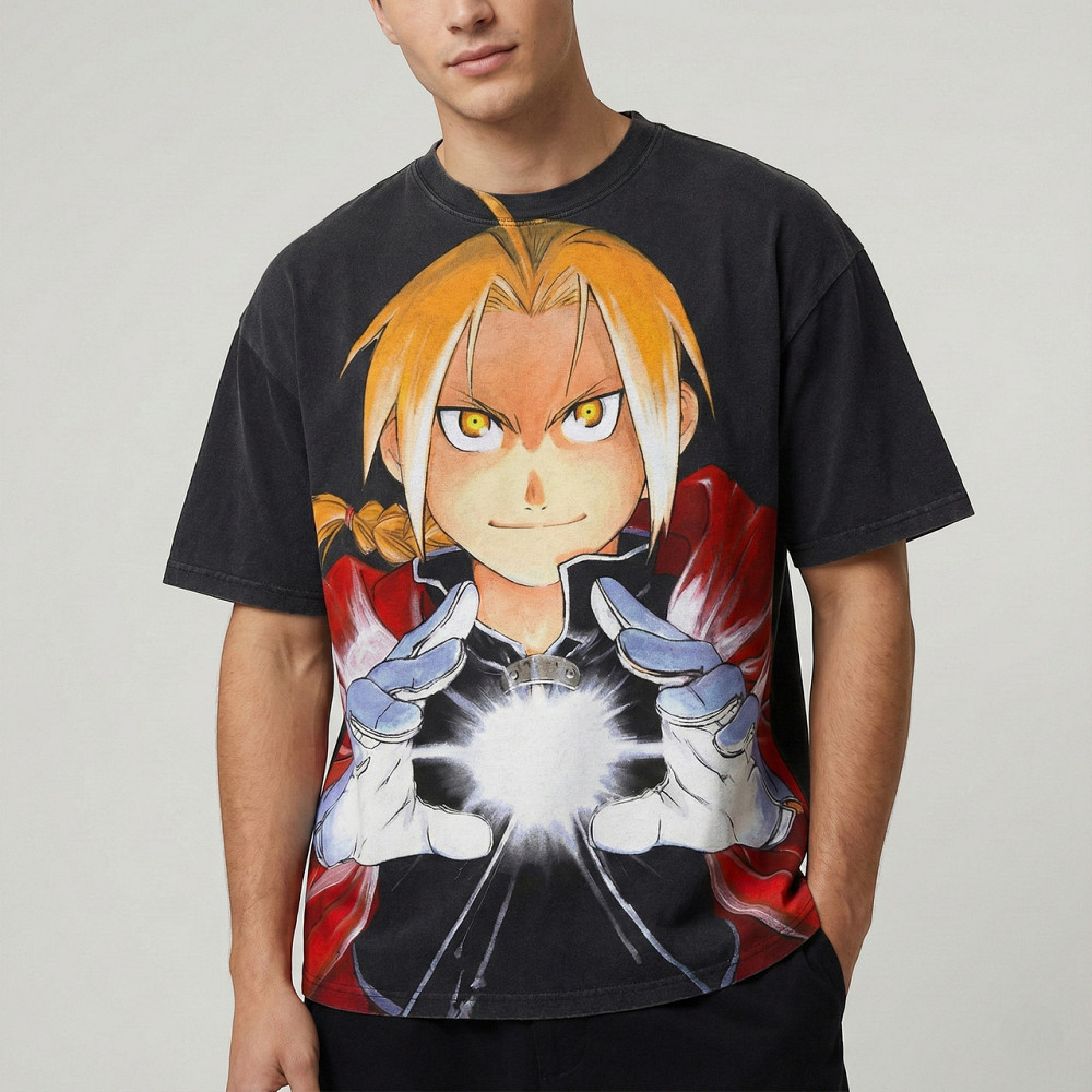 Футболка чоловіча з принтом аніме Аніме Фулл Метал Алкхеміст оверсайз (S/M/L) Черний Дніпро - фото 10