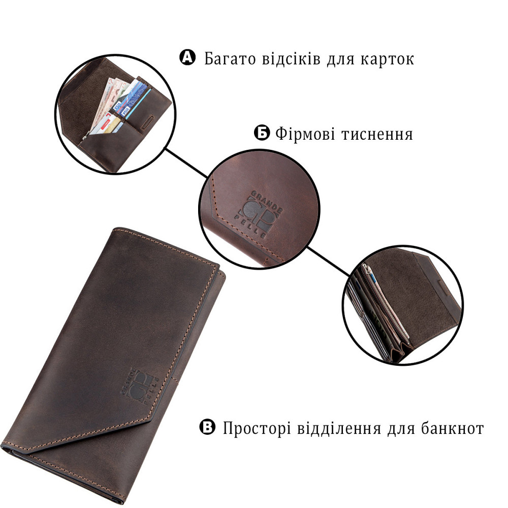 Шкіряний клатч унісекс на магніті GRANDE PELLE 11215 Коричневий Київ - фото 4