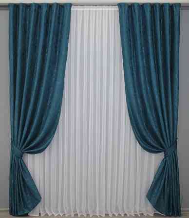 Комплект готових штор VR-Textil Льон мармур Pavliani № 1365ш Синій 150х270 см 2 шт (33-0226) Київ