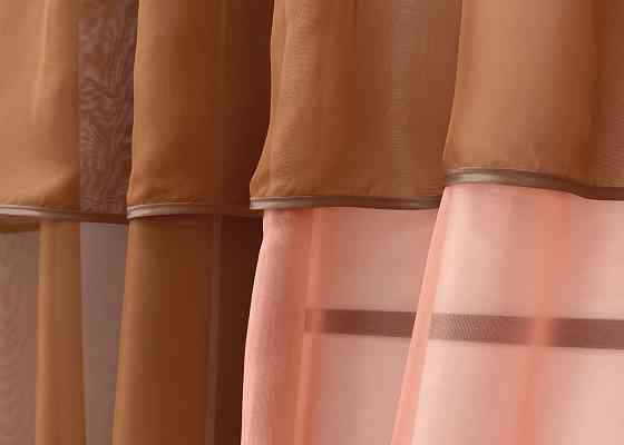 Кухонные шторы VR-Textil № 090к с ламбрекеном и подвязками коричневый с коралловым 280х170 см (52-1163) Киев