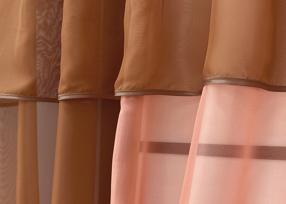 Кухонные шторы VR-Textil № 090к с ламбрекеном и подвязками коричневый с коралловым 280х170 см (52-1163) Киев - изображение 6
