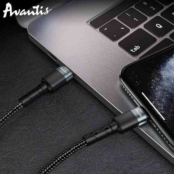 Кабель для зарядки Avantis Type-C - iPhone, 1м, 3.0А черный, круглый тканевая оплетка, QC, PD 20W Мукачево