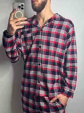 Мужская хлопковая пижама в клетку Красно-белый, M/L Харьков