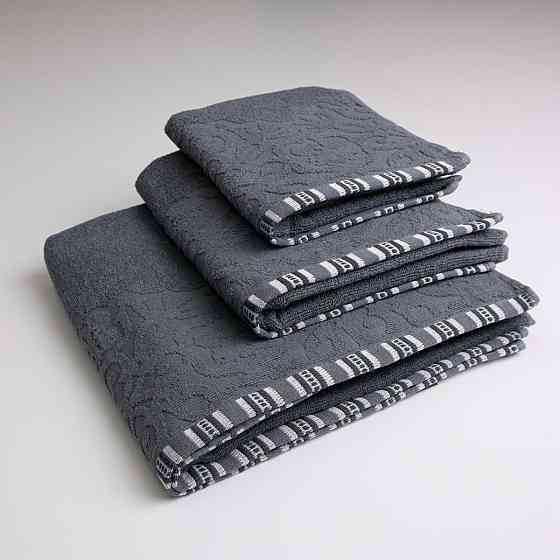Набор махровых полотенец с орнаментом 3шт GM Textile 40х70см, 50х90см, 70х140см 400г/м2 (Серый) Сумы