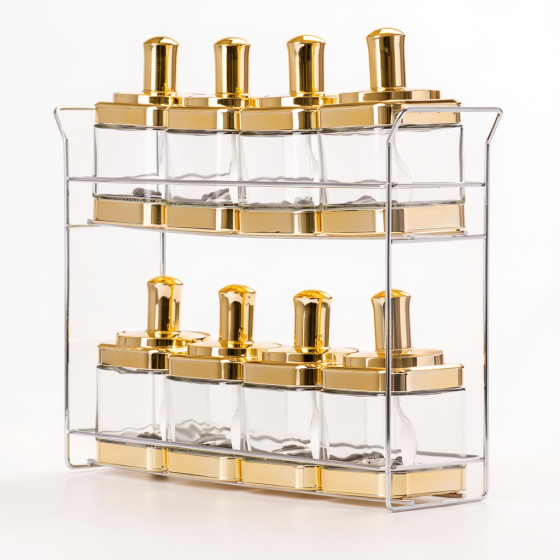 Набір ємностей для спецій на підставці 8 шт. (350 мл) Gold HP-1338 Київ