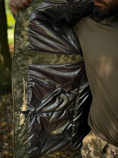 Военная зимняя ветрозащитная мужская теплая парка рип стоп 4.5.0. пиксель Omni-Heat с капюшоном WAR Львов - изображение 5