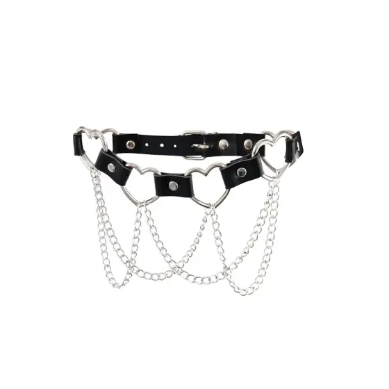Чокер із серцями та ланцюжками Art of Sex - Freya, натуральна шкіра, колір чорний Львів