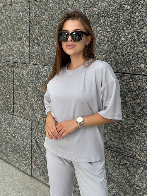 Жіночий костюм двонитка футболка та штани прогулянковий Сірий M-L Харків - фото 8