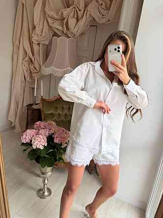 Женский стильный летний льняной костюм с кружевом Молочный, 48/50 Одесса