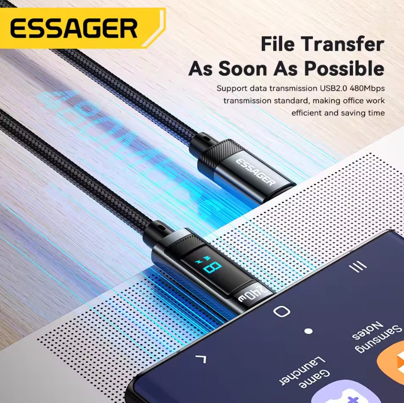 Essager кабель PD Type-C на Type-C з дисплеєм, підтримка швидкої зарядки до 240Вт (2м) Миколаїв - фото 2