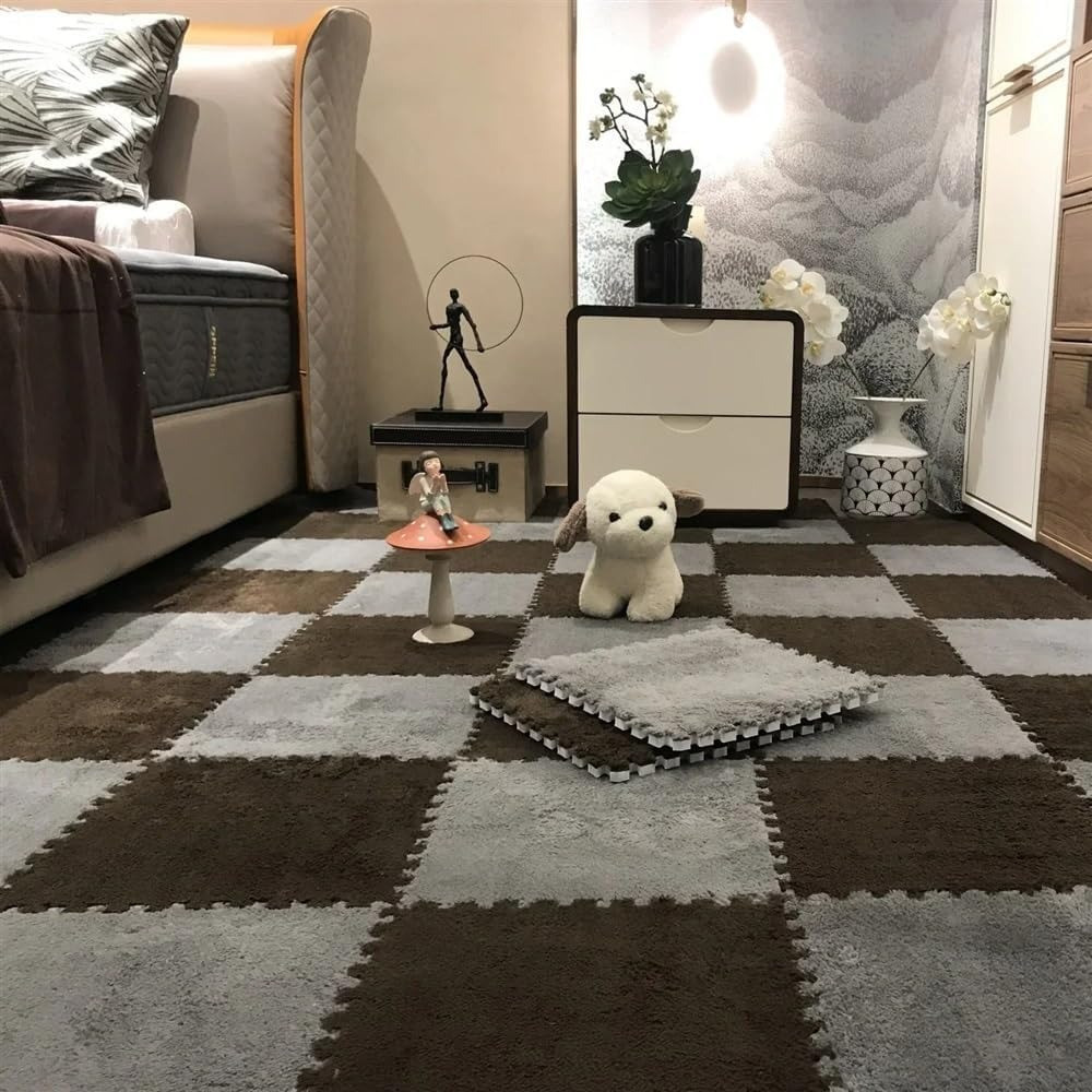 Килимок-пазл плюшевий, термокилимок, мат дитячий теплий 90*120см, 12 пазлів, колір коричневий Кам'янець-Подільський - фото 3