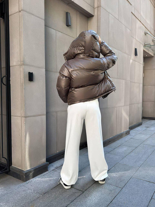 Женская короткая куртка дутик с карманами и капюшоном плащевка перламутр на синтепоне Шоколад, 44/46 Одесса - изображение 3