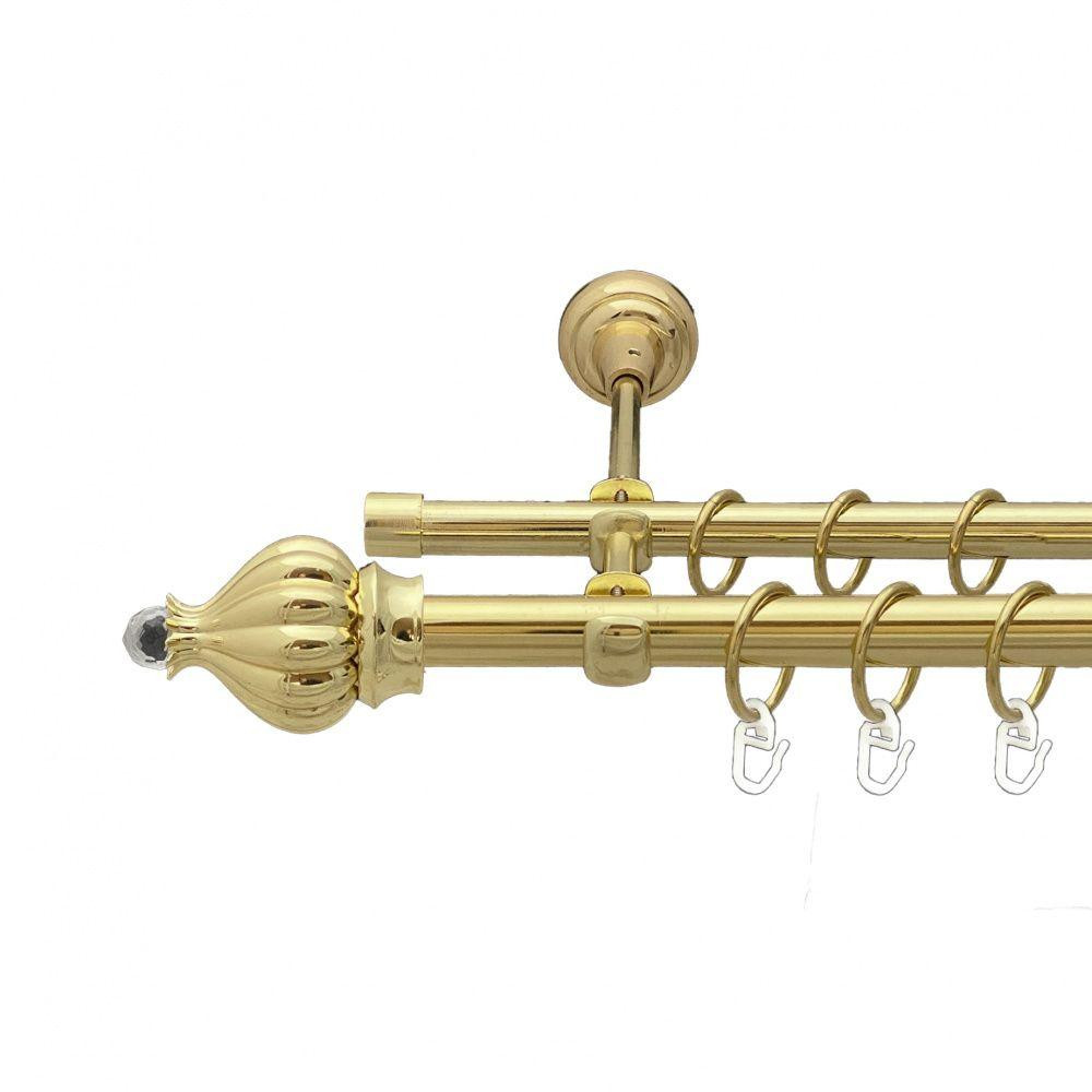 Карниз Orvit Таджа-Кристал металевий дворядний відкритий гладка труба кільце металеве Золото 19\16 мм 240 см (00-00013040) Львів - фото 1