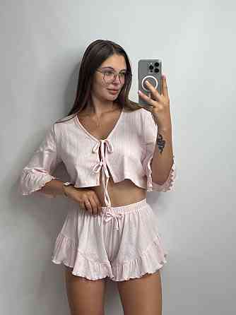 Женский комплект на завязках с шортами Розовый XS-S Харьков