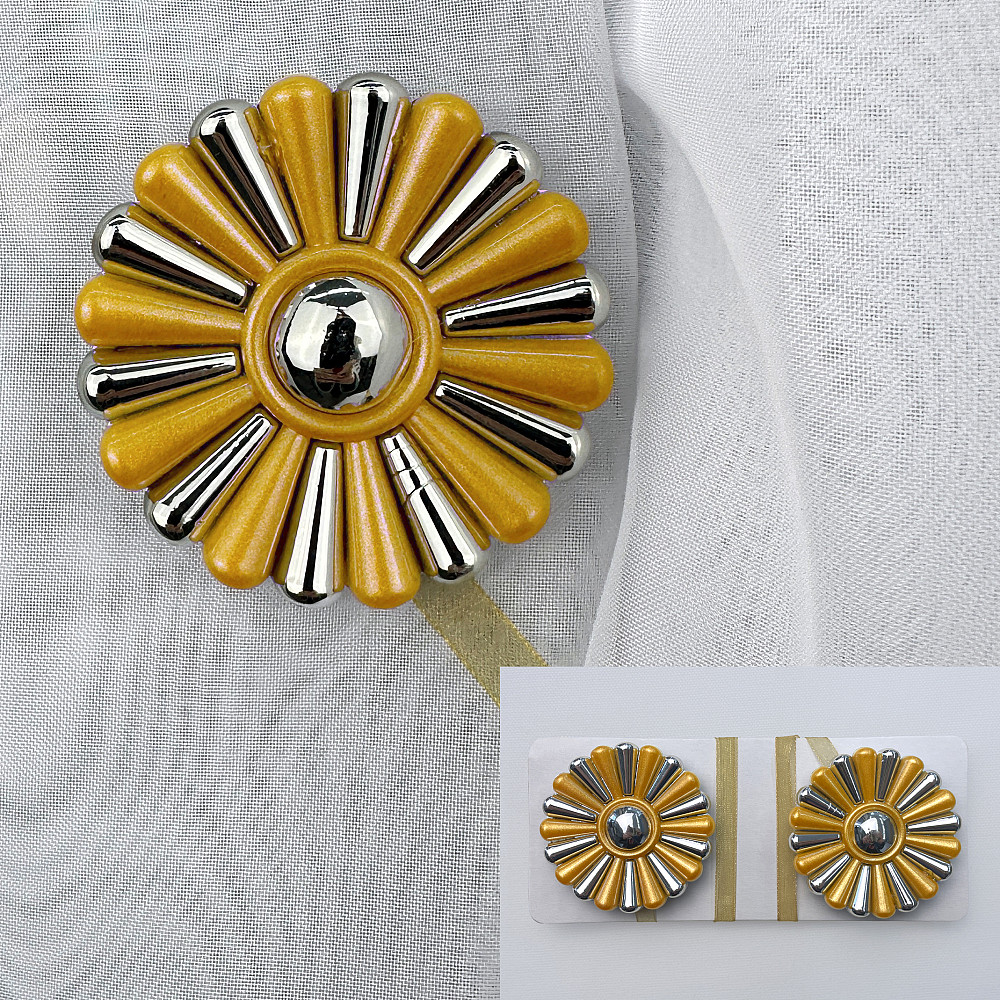 Магніти для штор і гардин Хризантема набір 2 шт Золотистий з сріблястим (81-303) Київ - фото 1
