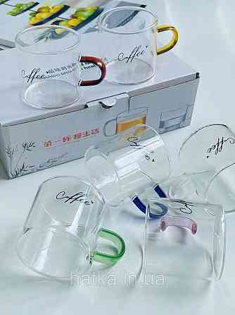 Набір кухлів кавових 6 шт Olens "Кафелюб" 130 мл скло прозоре для дому ресторану Київ