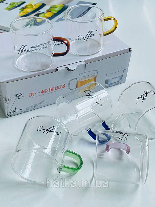 Набір кухлів кавових 6 шт Olens "Кафелюб" 130 мл скло прозоре для дому ресторану Київ - фото 3