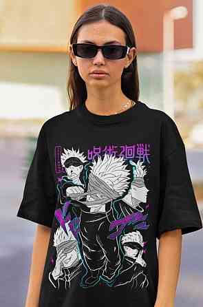 Футболка для хлопчика з аніме принтом Магічна битва оверсайз (зріст від 165 до 180) Чорний AnimeJ0838m Дніпро