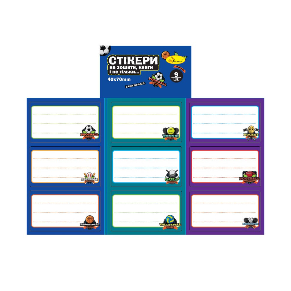 Набор стикеров для тетрадей и книг НС-15-1, 9 штук 70х40 мм Винница - изображение 1