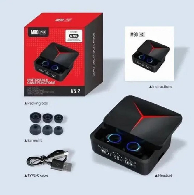 Навушники бездротові Bluetooth M90 PRO 9248, чорні Винница - изображение 3